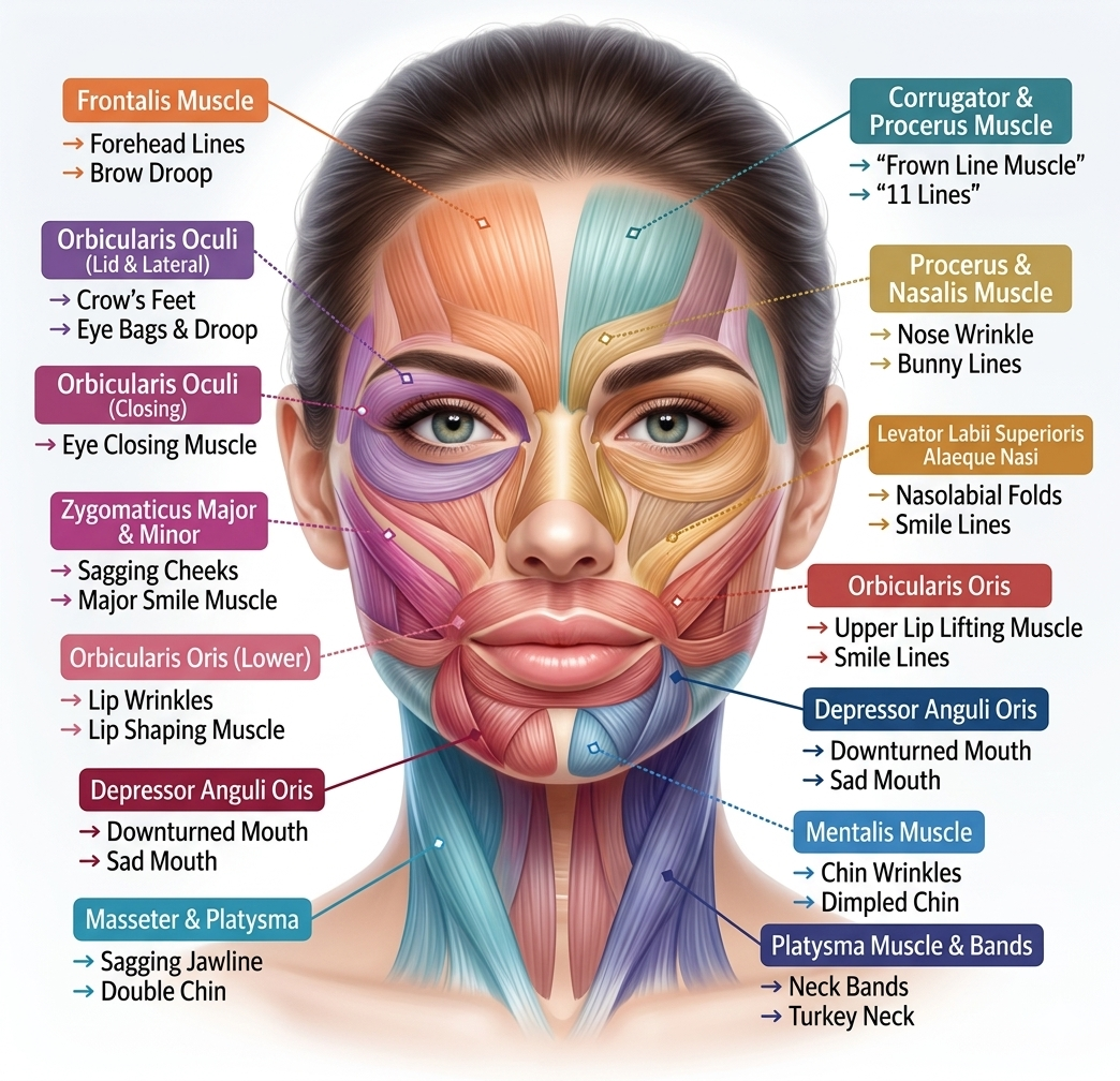 Anatomical diagram of facial muscles